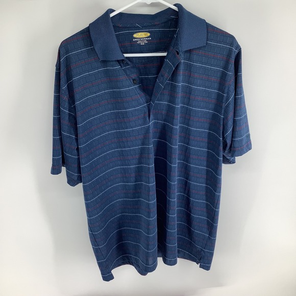 Greg Norman Other - Greg Norman Play Dry Mens Blue Grid Stripe Short Sleeve Golf Polo Shirt Size M